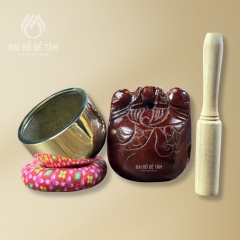 Bộ Chuông Mõ Gỗ Mít Kèm Đế & Dùi Gõ – Pháp Cụ Tụng Kinh