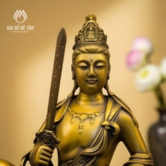 Tượng Văn Thù Sư Lợi Bồ Tát Cưỡi Sư Tử Đồng Việt Nam Cao 40cm
