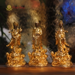 Bộ Tượng Tây Phương Tam Thánh Đồng Mạ Vàng 24K 20cm
