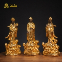 Bộ Tượng Tây Phương Tam Thánh Đồng Mạ Vàng 24K 20cm