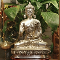 Tượng Phật Thích Ca Mâu Ni Đồng Mạ Bạc Ấn Ấn Thuyết Pháp 22cm