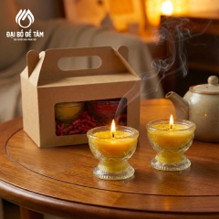 Cặp Nến Bơ Tự Nhiên Ly Thủy Tinh 8H (Đỏ/Vàng)