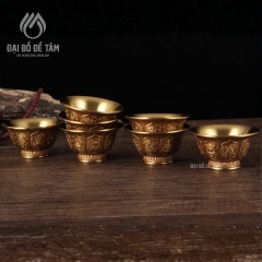 Chén Nước Cúng Dường Bằng Đồng Khắc Bát Bảo Cát Tường | Đại Bồ Đề Tâm