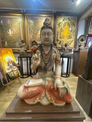 Tượng Đức Bồ Tát Đại Thế Chí thế kiết già bạch ngọc pháp lam hoa văn cổ điển