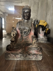 Tượng Phật Thích Ca Ấn Vô Úy Đá Xanh Nguyên Khối 60cm