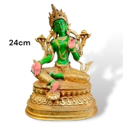 Tượng Đức Phật Mẫu Tara Xanh Đồng Vàng 24cm