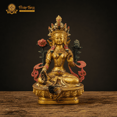 Tượng Đức Phật Mẫu Tara Xanh Đồng Pháp Lam 23cm