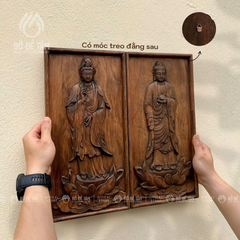 [Combo 3 Tranh Gỗ] Tam Thánh 20x40cm Treo Tường – Phật A Di Đà, Quán Âm, Địa Tạng