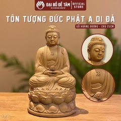 Tượng Phật A Di Đà Gỗ Hoàng Dương 25cm Chạm Khắc Thủ Công