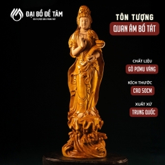 Tôn Tượng Quan Âm Bồ Tát Như Ý – Gỗ Pơ Mu Vàng Cao 50cm
