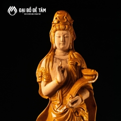 Tôn Tượng Quan Âm Bồ Tát Như Ý – Gỗ Pơ Mu Vàng Cao 50cm