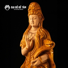 Tôn Tượng Quan Âm Bồ Tát Như Ý – Gỗ Pơ Mu Vàng Cao 50cm
