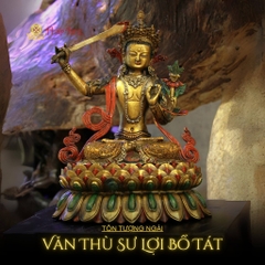 Tượng Đức Văn Thù Sư Lợi đồng Pháp Lam 32cm