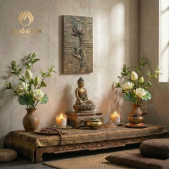 Tranh Gỗ Lim Thủ Công Liên Hoa (20x40cm) - Trang Nghiêm Phòng Thờ