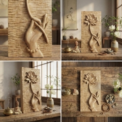 Tranh Gỗ Lim Thủ Công Liên Hoa (20x40cm) - Trang Nghiêm Phòng Thờ