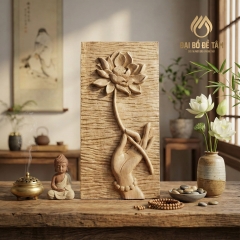 Tranh Gỗ Lim Thủ Công Liên Hoa (20x40cm) - Trang Nghiêm Phòng Thờ