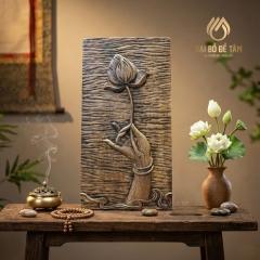 Tranh Gỗ Lim Thủ Công Liên Hoa (20x40cm) - Trang Nghiêm Phòng Thờ