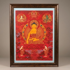 Tranh Thangka Đức Phật Thích Ca Mâu Ni Nền Đỏ 59x77cm | Pháp Tạng