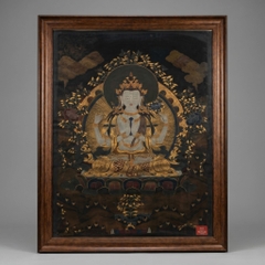 Tranh Thangka Đức Quan Âm Tứ Thủ Nền Đen Vẽ Vàng 110x143cm | Pháp Tạng