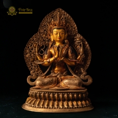 Tượng Bồ Tát Quan Thế Âm Tứ Thủ Đồng Mạ Vàng Nepal Mật Tông 60cm