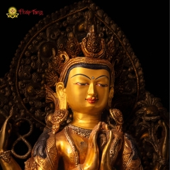 Tượng Bồ Tát Quan Thế Âm Tứ Thủ Đồng Mạ Vàng Nepal Mật Tông 60cm