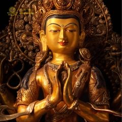 Tượng Bồ Tát Quan Thế Âm Tứ Thủ Đồng Mạ Vàng Nepal Mật Tông 60cm