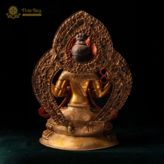 Tượng Bồ Tát Quan Thế Âm Tứ Thủ Đồng Mạ Vàng Nepal Mật Tông 60cm