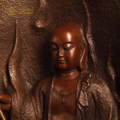 Tượng Bồ Tát Địa Tạng Vương Đồng Đen Nguyên Khối Hào Quang Lửa 65cm