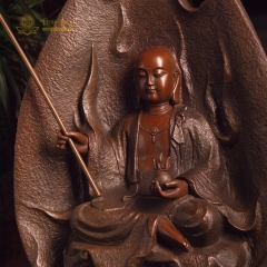 Tượng Bồ Tát Địa Tạng Vương Đồng Đen Nguyên Khối Hào Quang Lửa 65cm