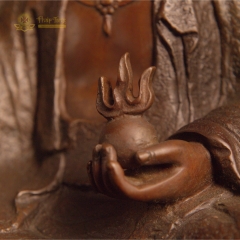 Tượng Bồ Tát Địa Tạng Vương Đồng Đen Nguyên Khối Hào Quang Lửa 65cm