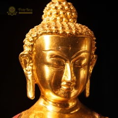 Tượng Phật Thích Ca Mâu Ni Đồng Gắn Đá Xanh Mạ Vàng 24K 40cm