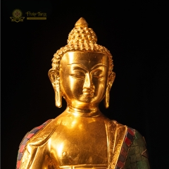 Tượng Phật Thích Ca Mâu Ni Đồng Gắn Đá Xanh Mạ Vàng 24K 40cm