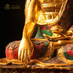 Tượng Phật Thích Ca Mâu Ni Đồng Gắn Đá Xanh Mạ Vàng 24K 40cm