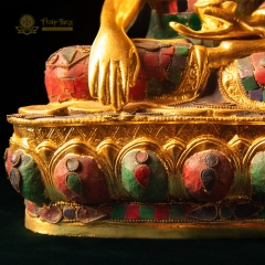 Tượng Phật Thích Ca Mâu Ni Đồng Gắn Đá Xanh Mạ Vàng 24K 40cm