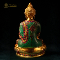 Tượng Phật Thích Ca Mâu Ni Đồng Gắn Đá Xanh Mạ Vàng 24K 40cm