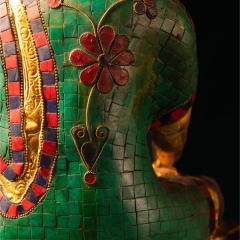 Tượng Phật Thích Ca Mâu Ni Đồng Gắn Đá Xanh Mạ Vàng 24K 40cm