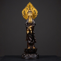 Tượng Quán Thế Âm Bồ Tát Gỗ Myanmar Dát Vàng 24K