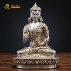 Tượng Phật Thích Ca Mâu Ni Đồng Mạ Bạc Ấn Ấn Thuyết Pháp 22cm