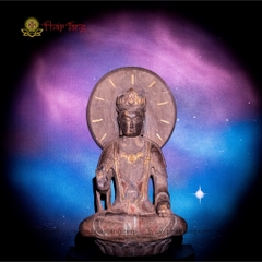 Tôn Tượng Bồ Tát Đá Sa Thạch Nguyên Khối Xưa Điểm Vàng (Cao 68cm)