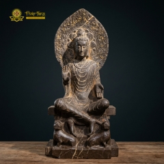 Tượng Phật Thích Ca Ấn Tiếp Dẫn Đá Xanh Độc Bản 67cm