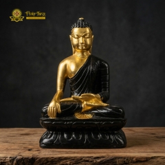 Tượng Phật Thích Ca Đá Đen Mạ Vàng Ấn Độ 20cm