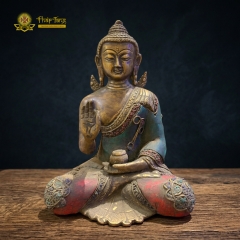 Tượng Phật Thích Ca Đồng Khảm Đá Quý Phong Cách Mật Tông 20.5cm