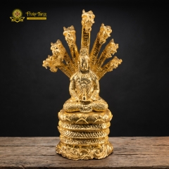 Tượng Quán Thế Âm Bồ Tát Rắn Thần Naga Đồng Mạ Vàng 20cm