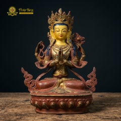 Tượng Quán Thế Âm Bồ Tát Tứ Thủ Đồng Nepal 32cm