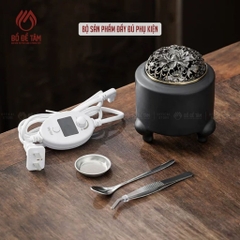 Lư Điện Xông Trầm Gốm Đen Nắp Đồng Họa Tiết Cổ