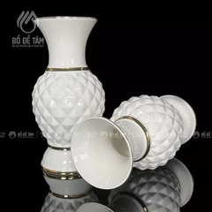 [COMBO] Trọn Bộ Thờ Cúng Gốm Sứ Trắng Tráng Men Họa Tiết Kim Cương