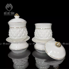 [COMBO] Trọn Bộ Thờ Cúng Gốm Sứ Trắng Tráng Men Họa Tiết Kim Cương