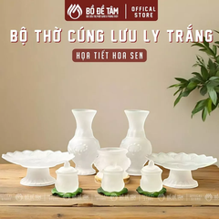 Bộ Thờ Cúng (Lư, Bình, Dĩa, Chum) Lưu Ly Hoa Sen Trắng | Siêu Thị Bồ Đề Tâm