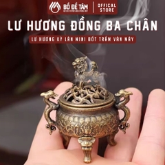 Lư Hương Kỳ Lân Mini 3 Chân 5.5cm – Đốt Trầm Vân Mây, Kèm Đế Chống Cháy – Hợp Kim Kẽm