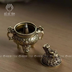 Lư Hương Kỳ Lân Mini 3 Chân 5.5cm – Đốt Trầm Vân Mây, Kèm Đế Chống Cháy – Hợp Kim Kẽm